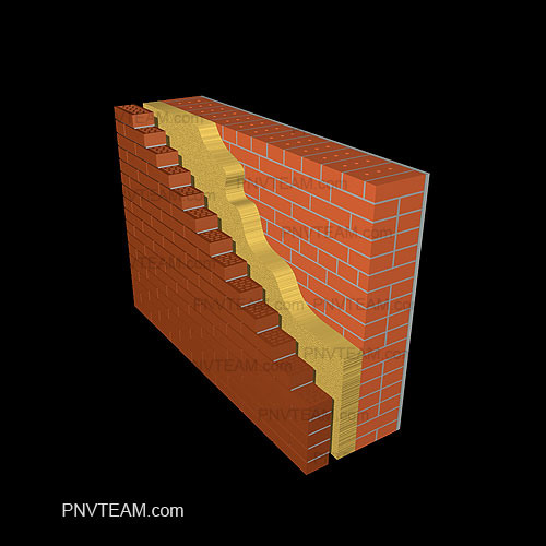 Лицевой кирпич, минеральная вата, рядовой кирпич