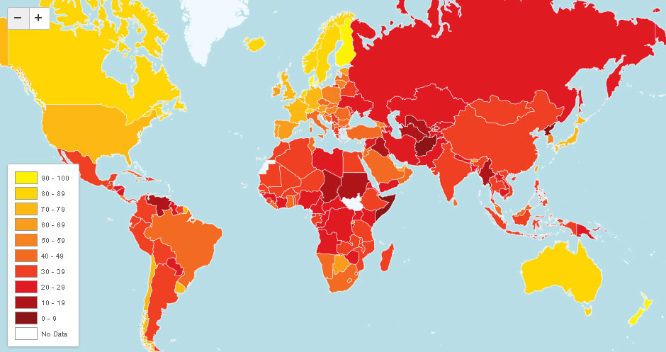 Карта рейтинга коррупкции, 2012