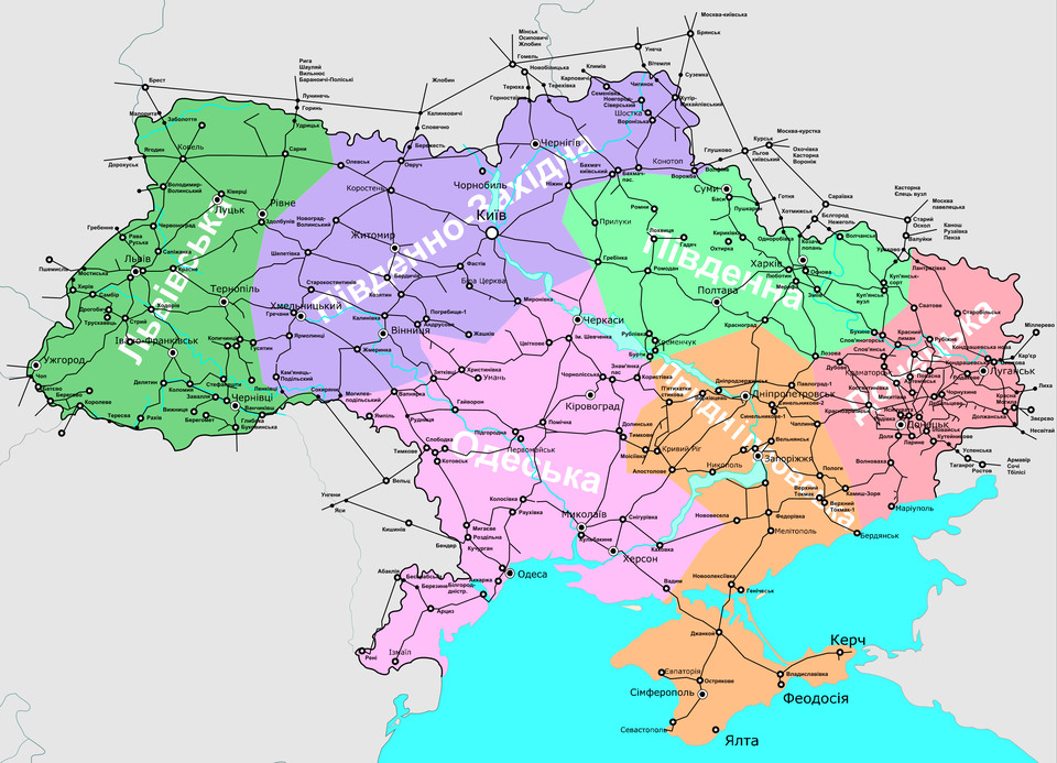 Карта железных дорог Украины